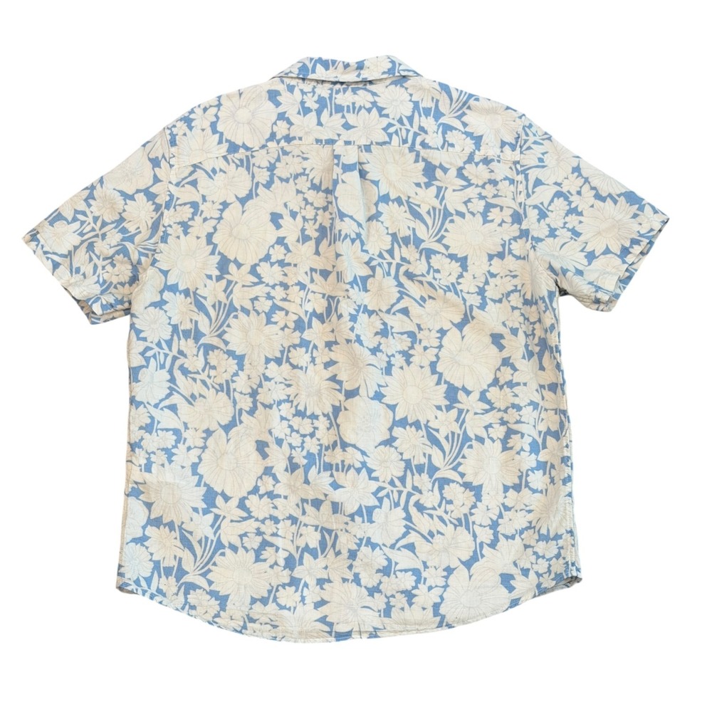 GAP Hawaiian Camp Shirt Mens Med Blue Linen Cotton Short Sleeve Beach Vacation - Picture 2 of 5
